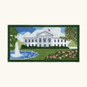 A completed Counted Cross Stitch Kit of the White House by the Posy Collection.