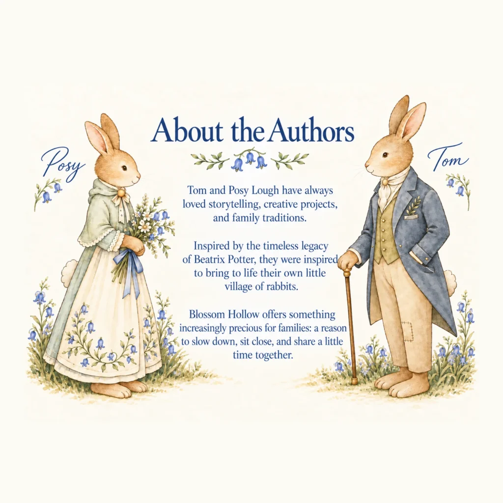 About the Authors illustration with rabbits Blossom Hollow.